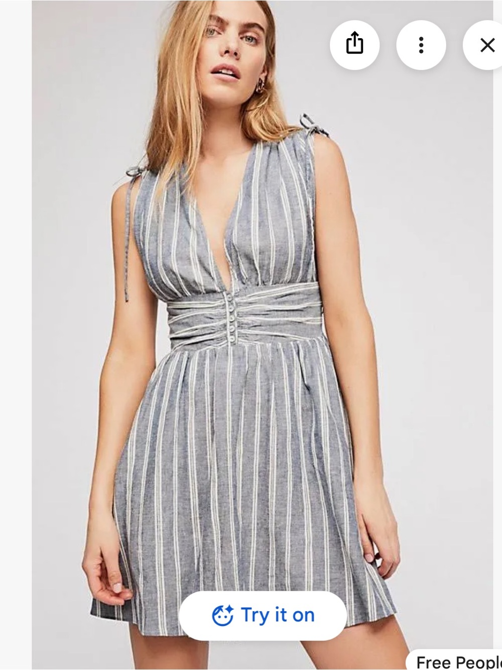 Free People Roll the Dice Blue and White Striped Mini Dress